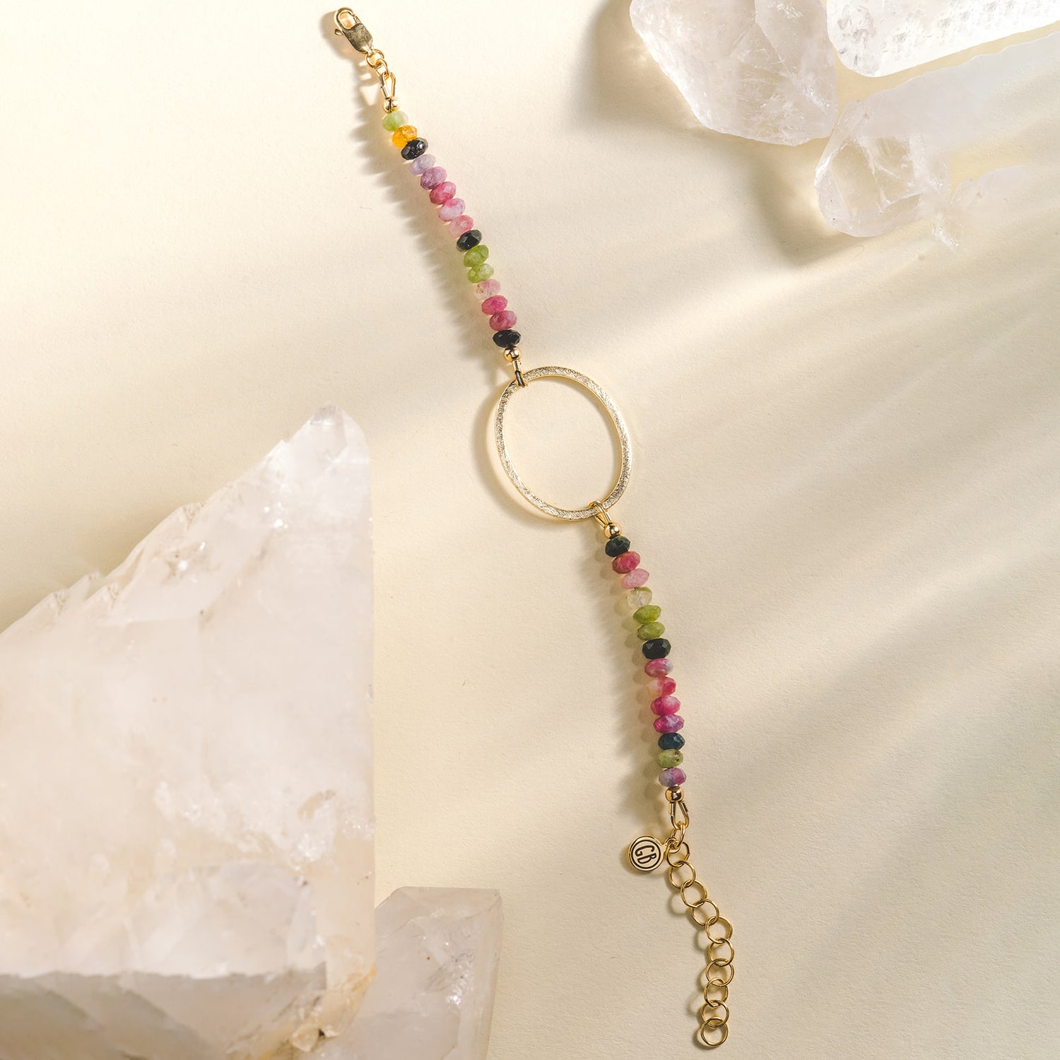 Multicolor crystal and gold oval bracelet