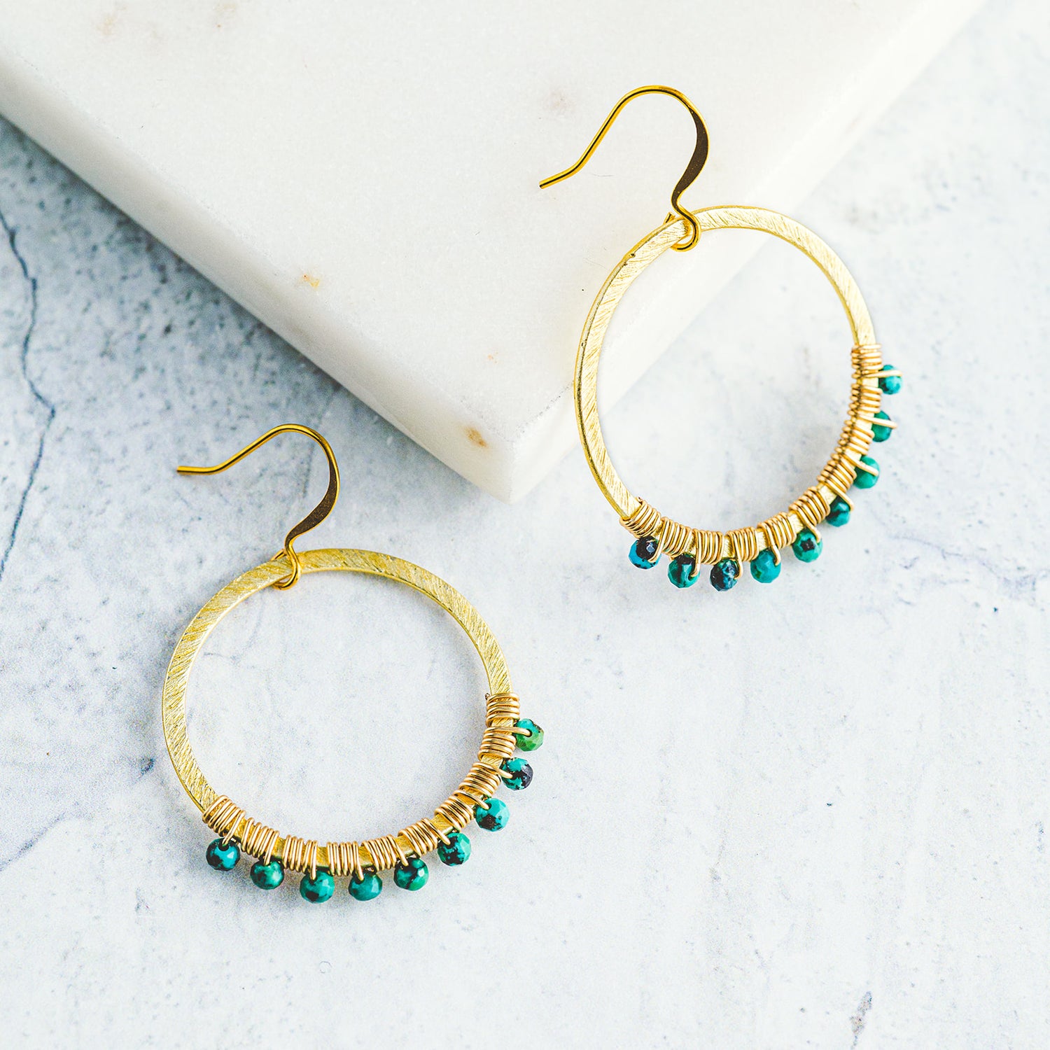 Gold and Turquoise Hoop Earrings