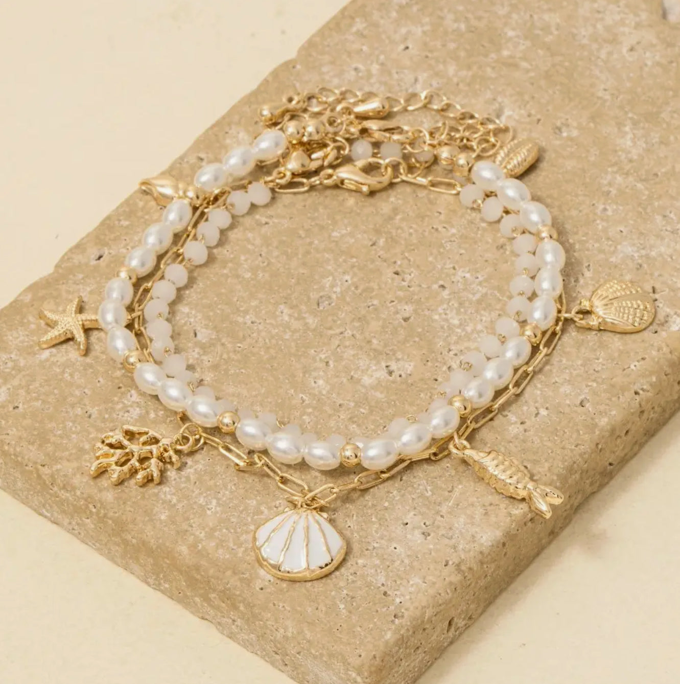 Enamel and Metallic Sea Life Charms Layered Bracelet
