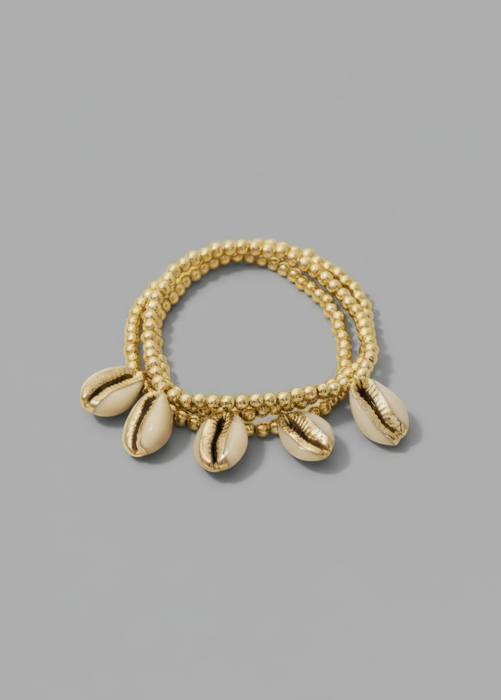 Gold Dipped Beads Puka Shell Charms Bracelet