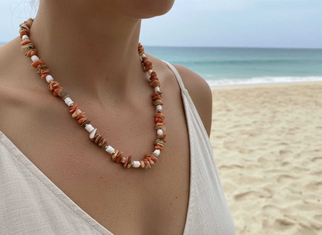 Beaded Chip Coral Necklade