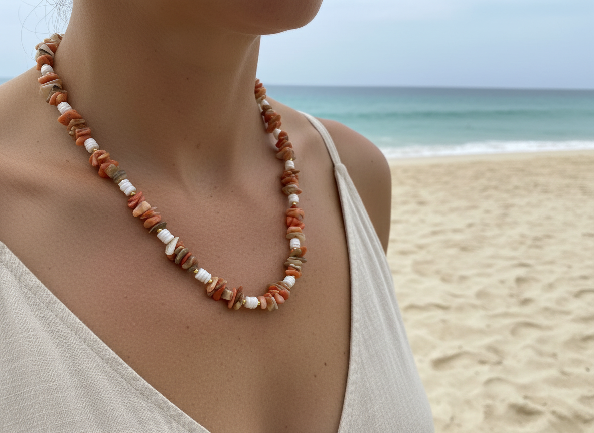 Beaded Chip Coral Necklade