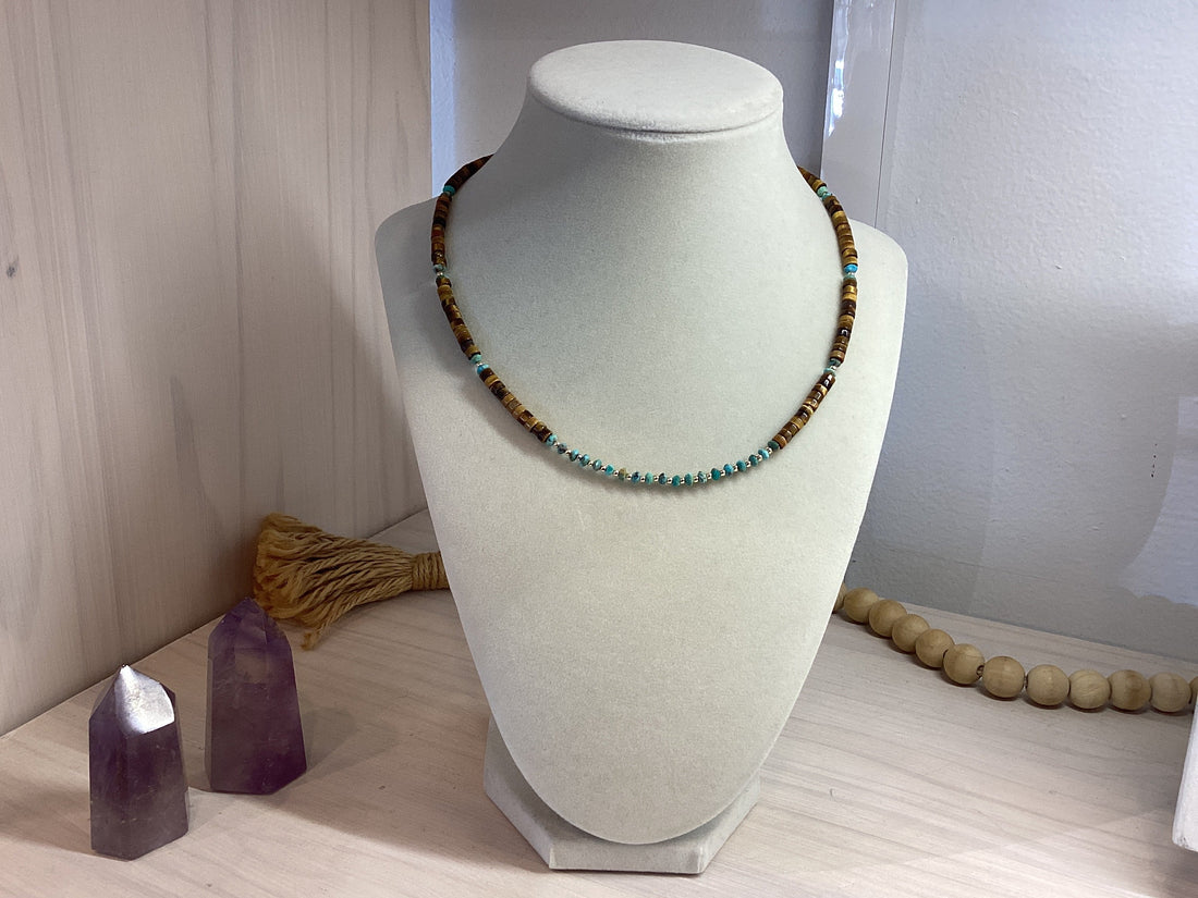 Beaded Crystal Necklace- Tiger’s Eye & Turquoise