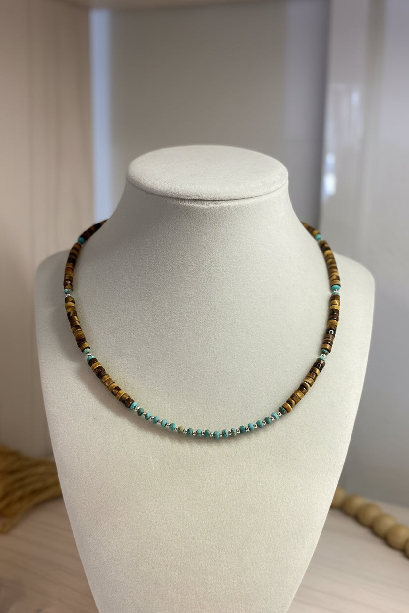 Beaded Crystal Necklace- Tiger’s Eye & Turquoise
