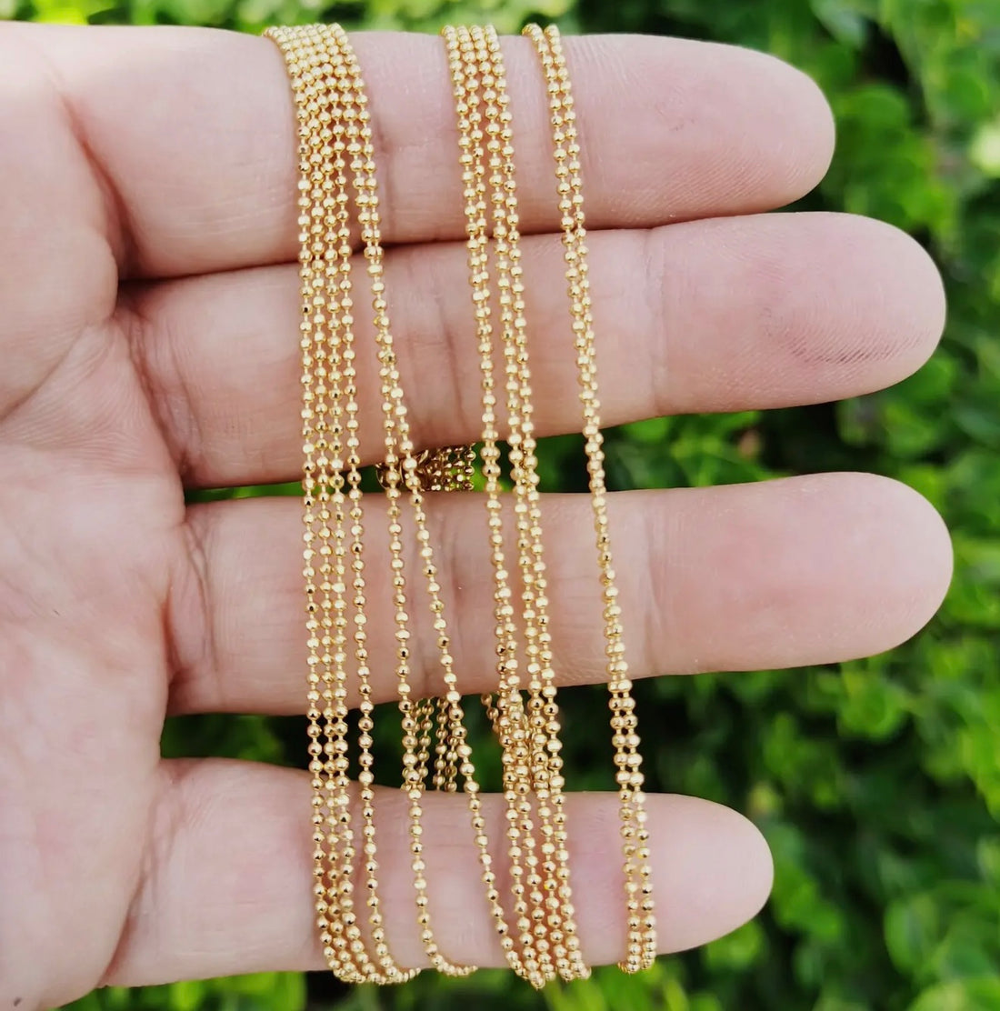 24K Gold Filled 1.5 mm Dainty Round Beaded 18 inch Chain Necklace
