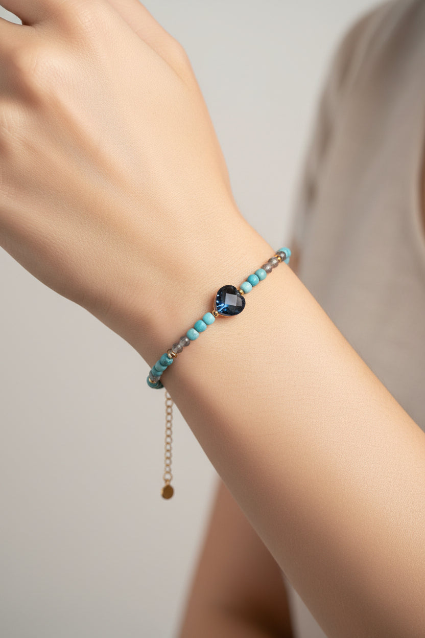 Crystal Bracelet - Labradorite Heart and Amazonite