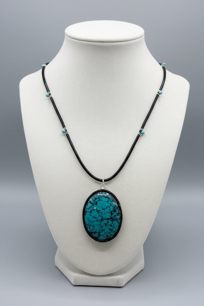 Leather Necklace- Turquoise Cabachon