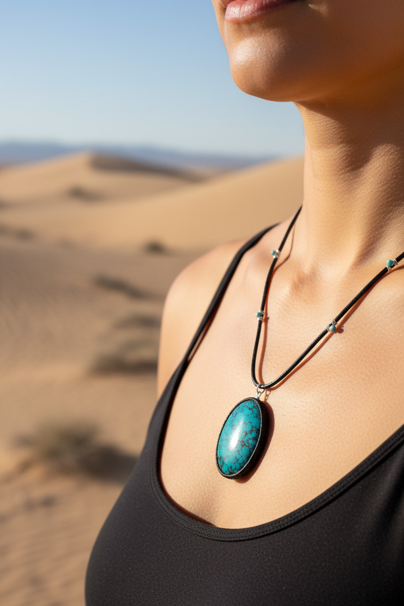 Leather Necklace- Turquoise Cabachon