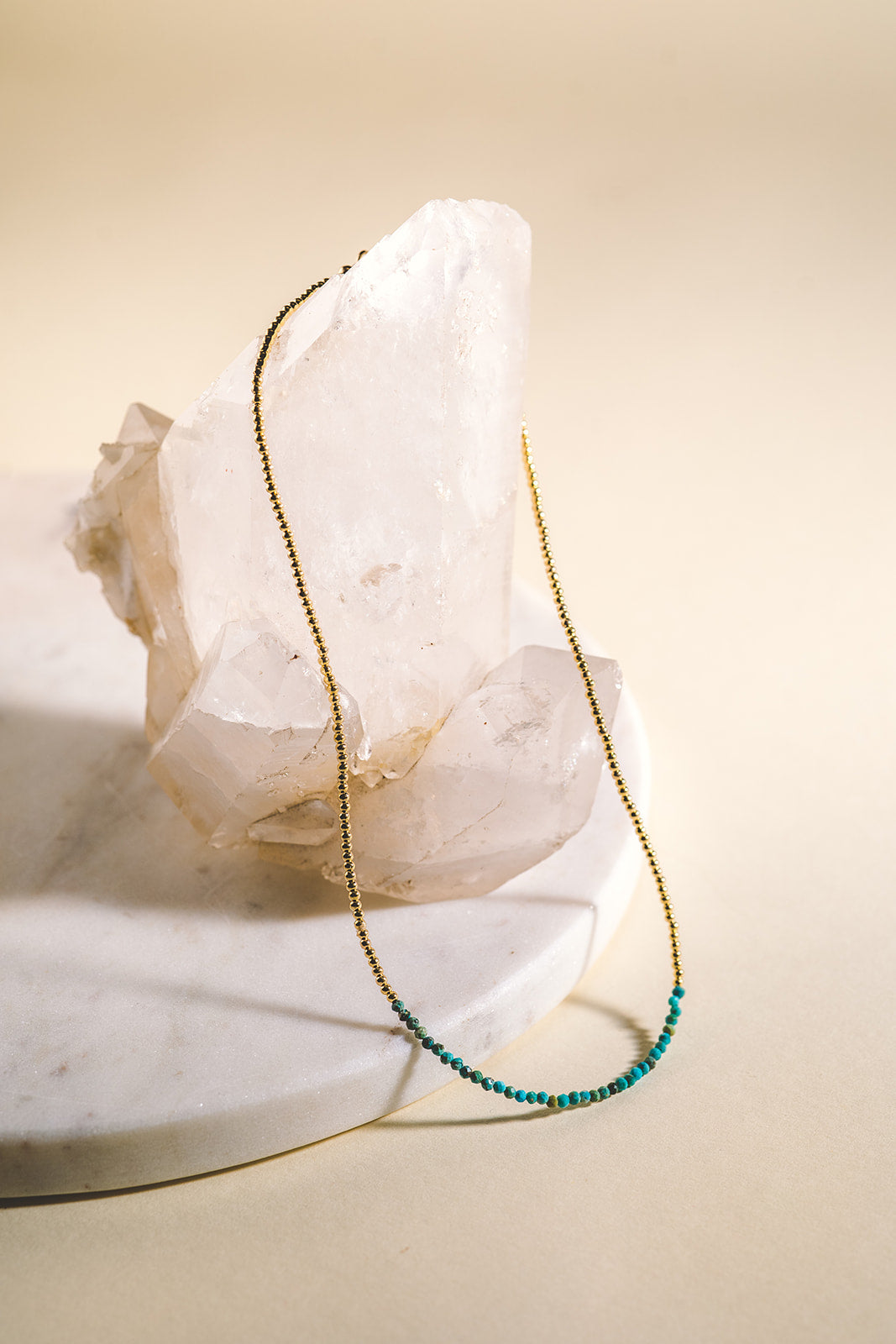 Beaded Crystal Necklace - Gold with Turquoise