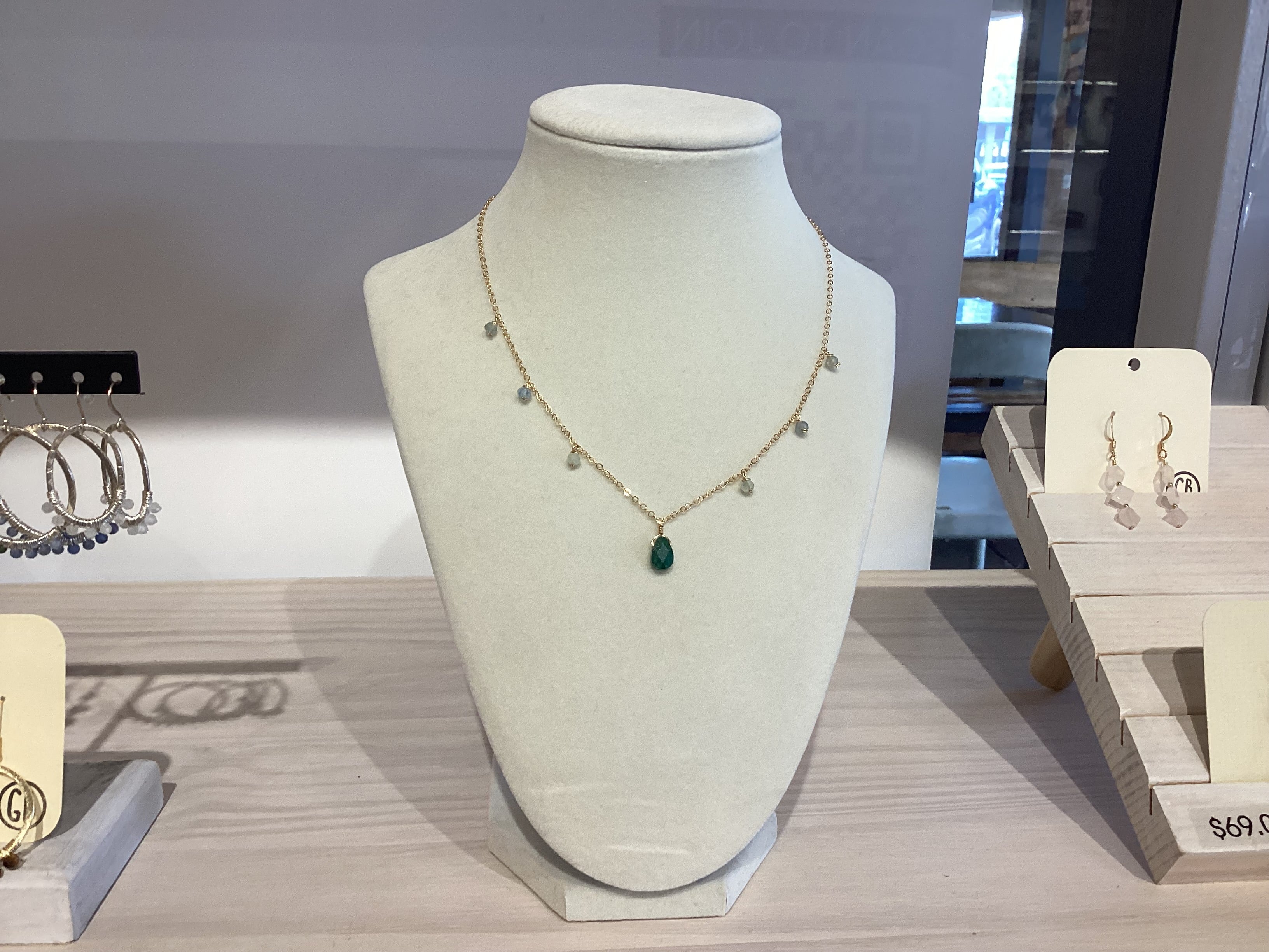 Crystal Dangly Teardrop Necklace - Jade