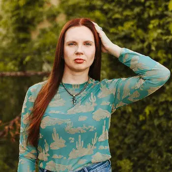 Desert Burnout Mesh Long Sleeve Top