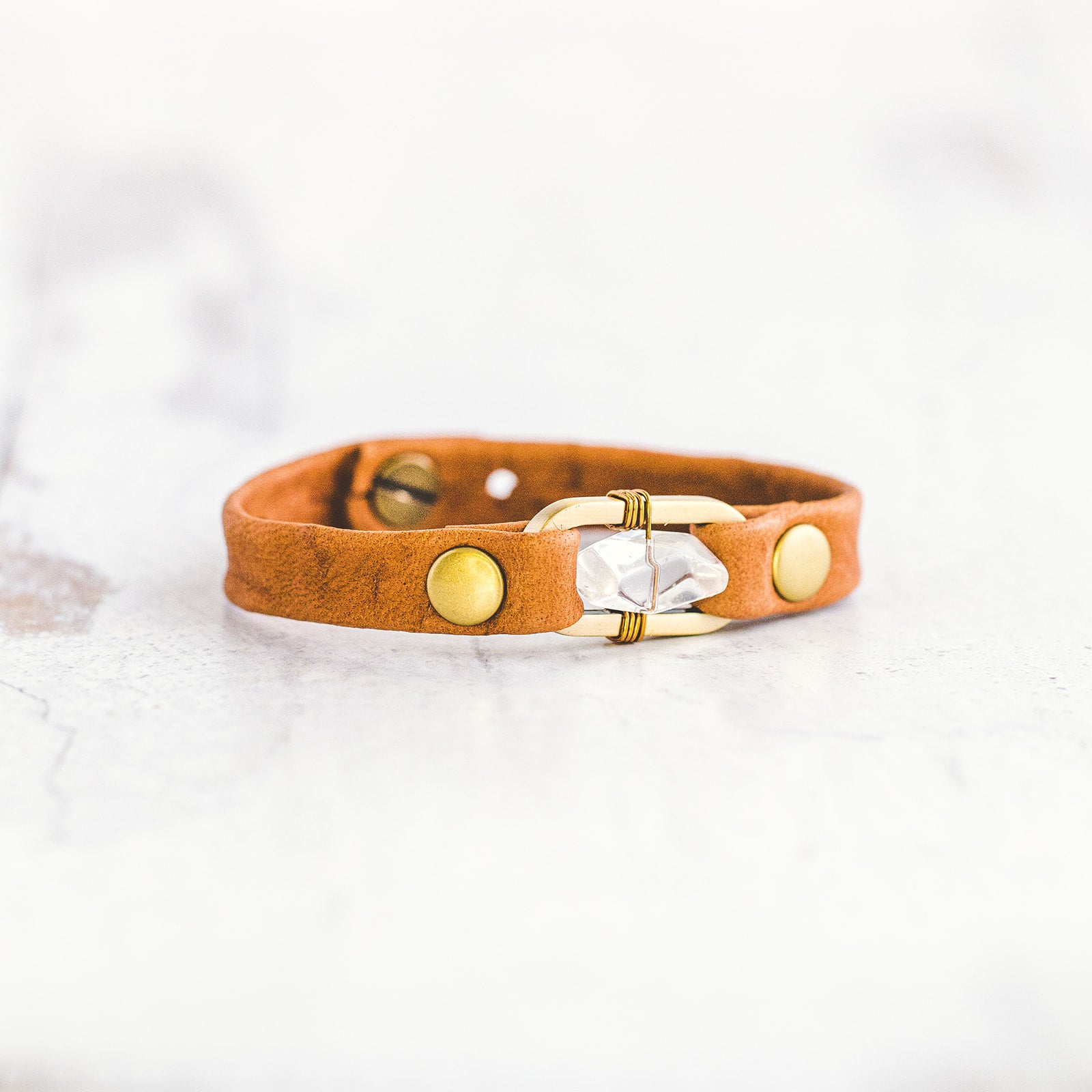 Desert Rose Bracelet - Antique Brass - Clear Quartz