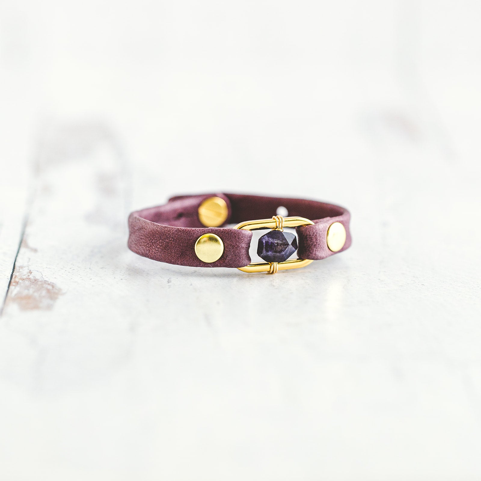 Handmade Leather and Amethyst Crystal Bracelet Giving Bracelets