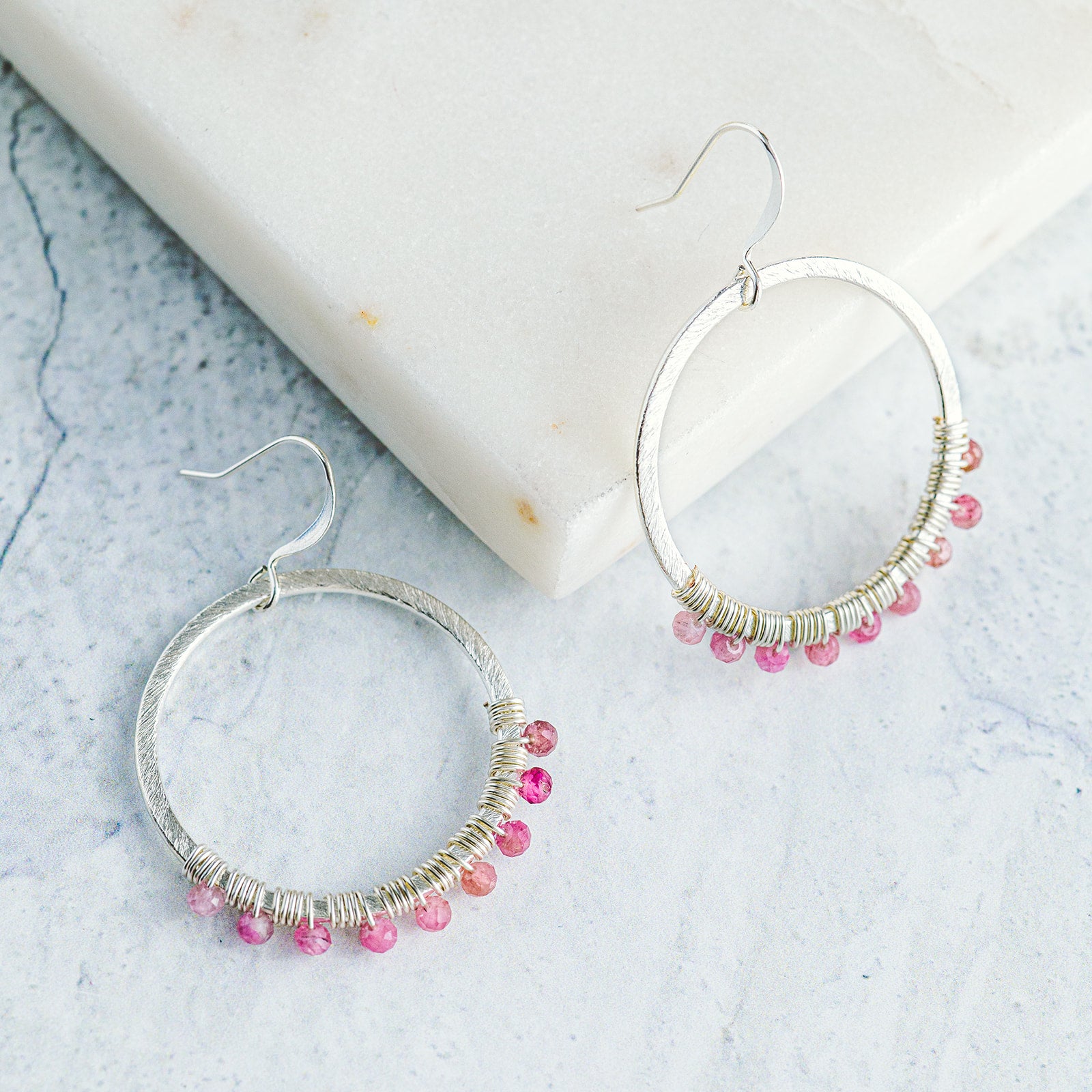 Wire Wrapped Crystal Hoop Earrings - Round