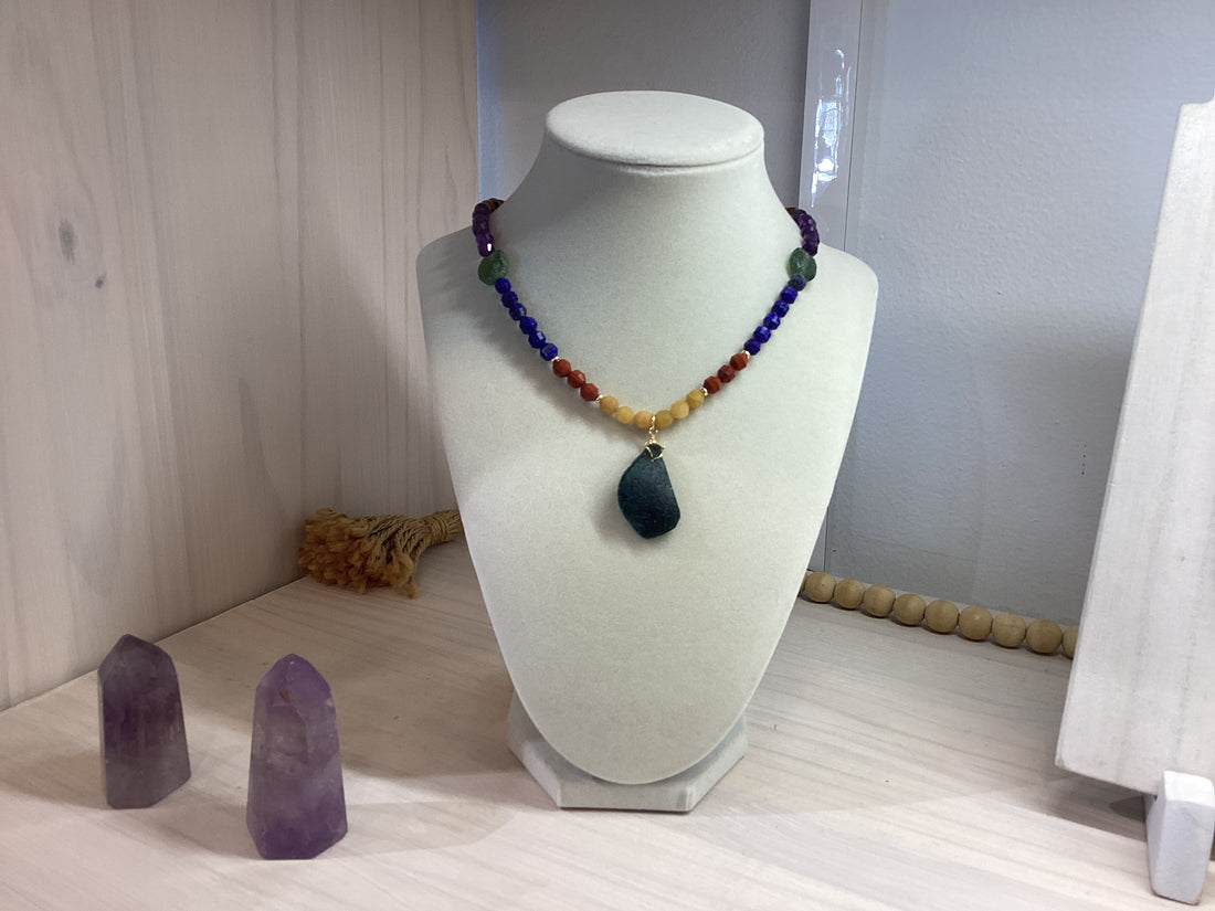 Beaded Crystal Necklace - Chakra + Sea Glass