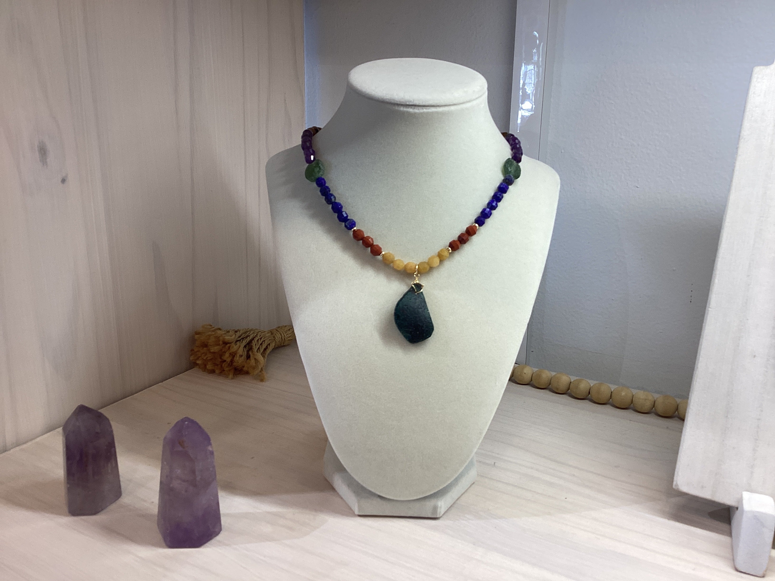 Beaded Crystal Necklace - Chakra + Sea Glass