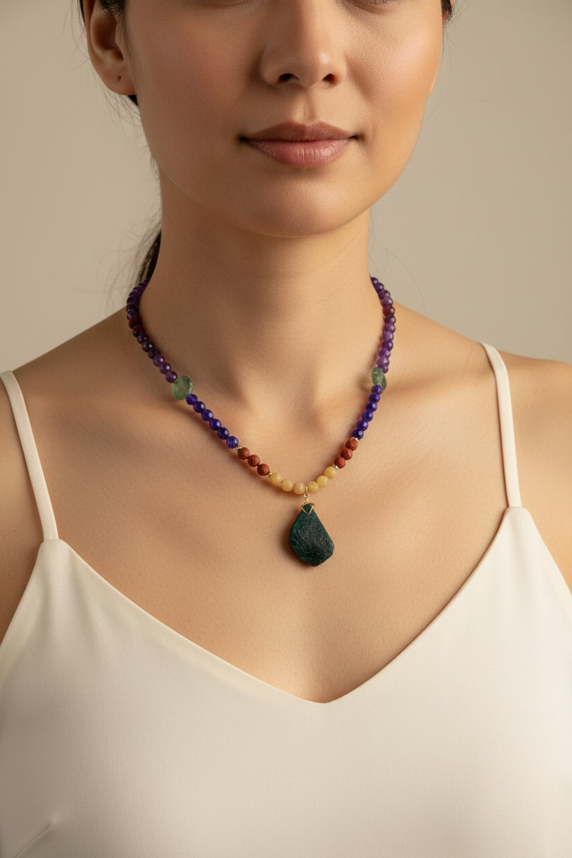 Beaded Crystal Necklace - Chakra + Sea Glass