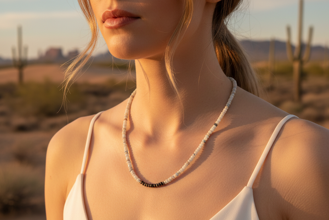 Beaded Crystal Necklace - Amazonite + Tigers Eye