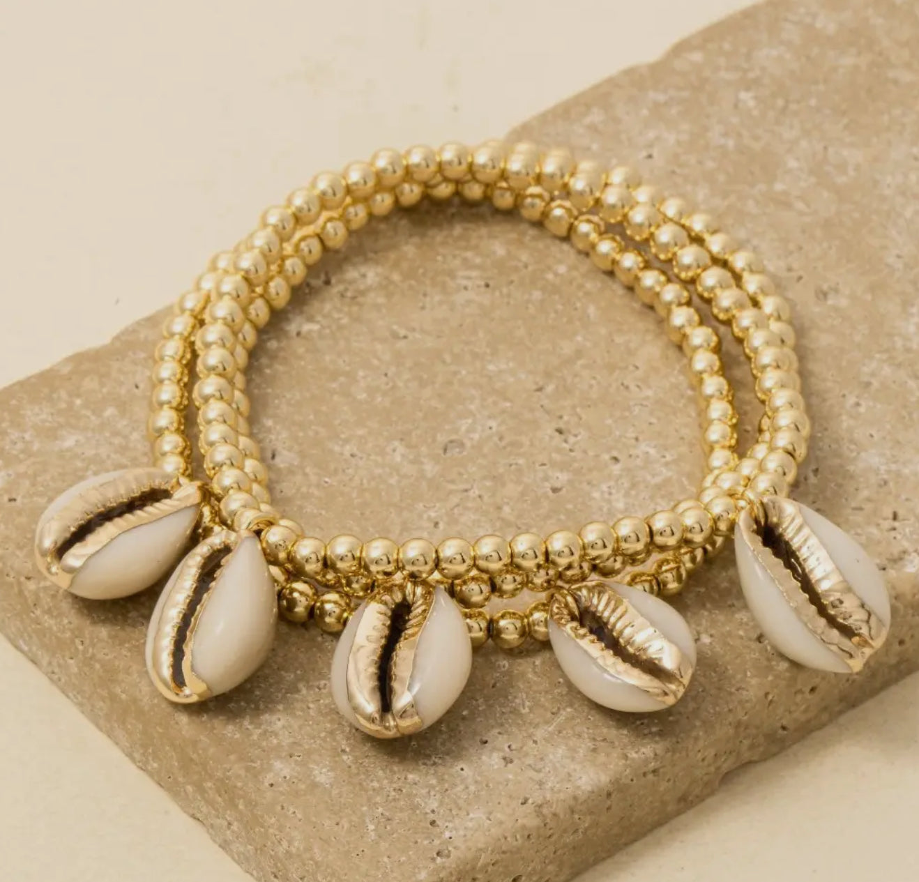Gold Dipped Beads Puka Shell Charms Bracelet
