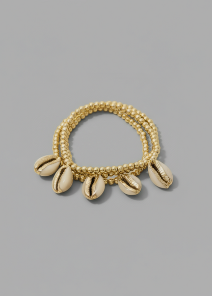 Gold Dipped Beads Puka Shell Charms Bracelet