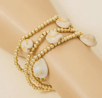 Gold Dipped Beads Puka Shell Charms Bracelet