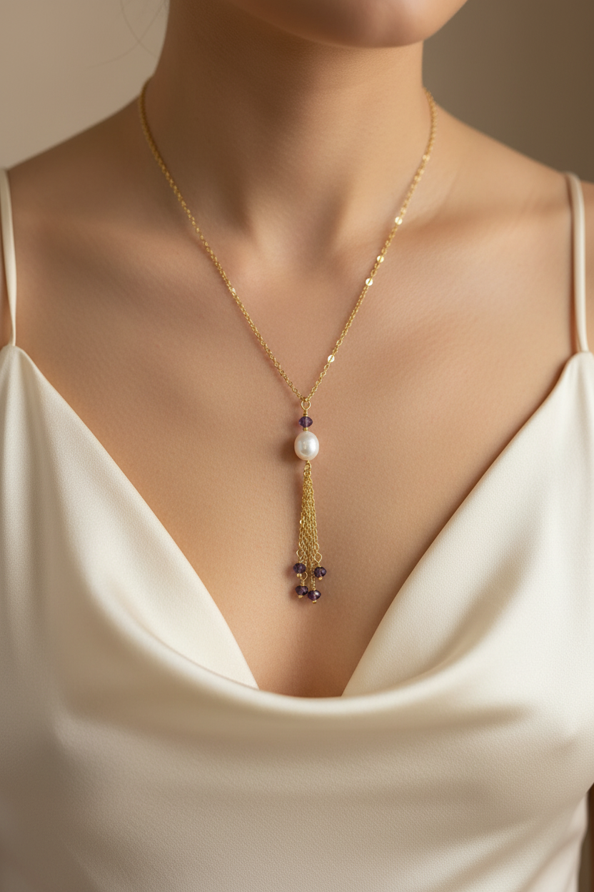 Jellyfish Necklace - Pearl &amp; Iolite
