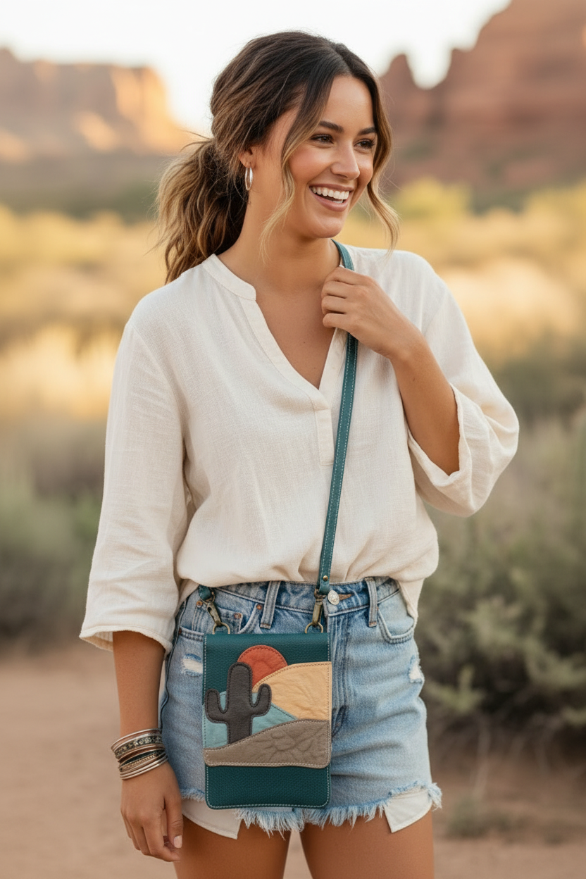 Sophia Leather Cellphone Bag Desert Patchwork