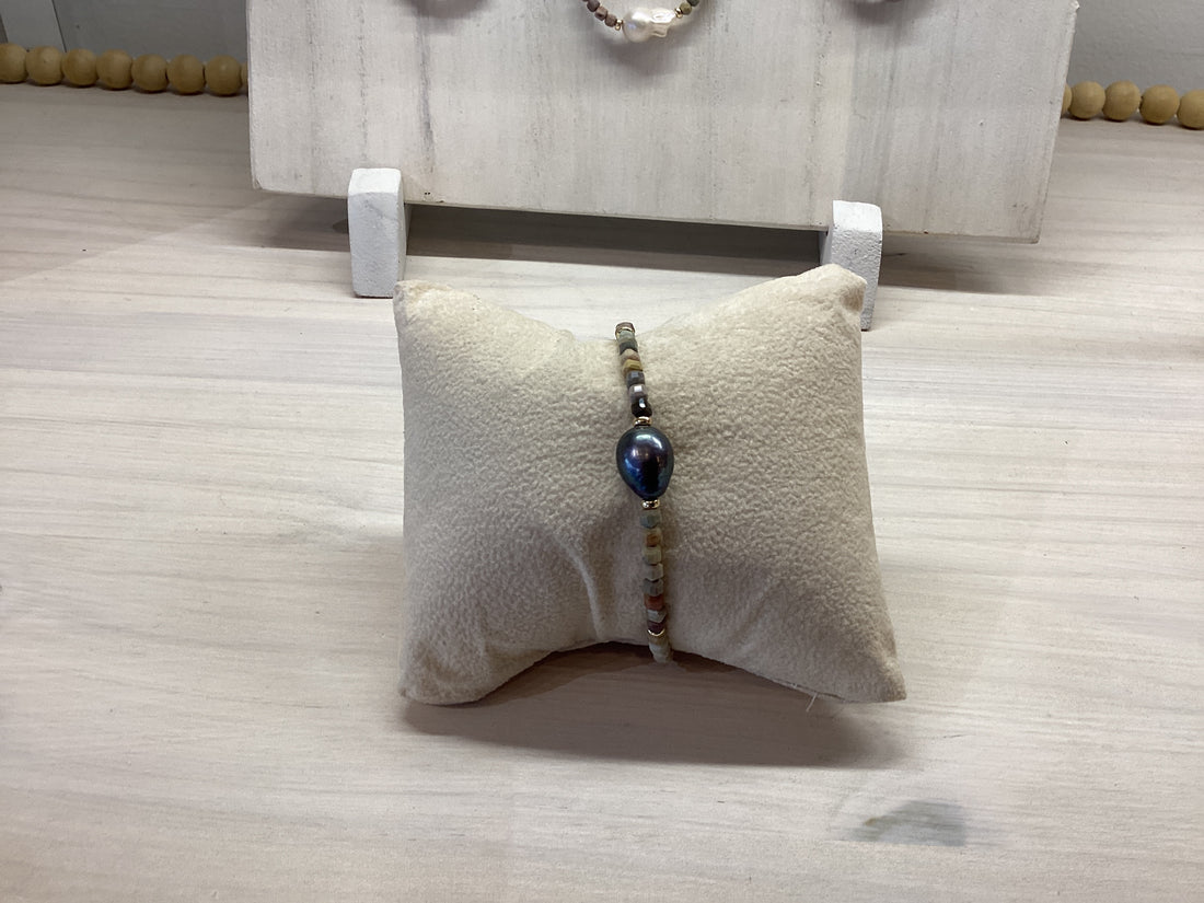 Crystal Bracelet - Tahitian Pearl &amp; Rainbow Agate
