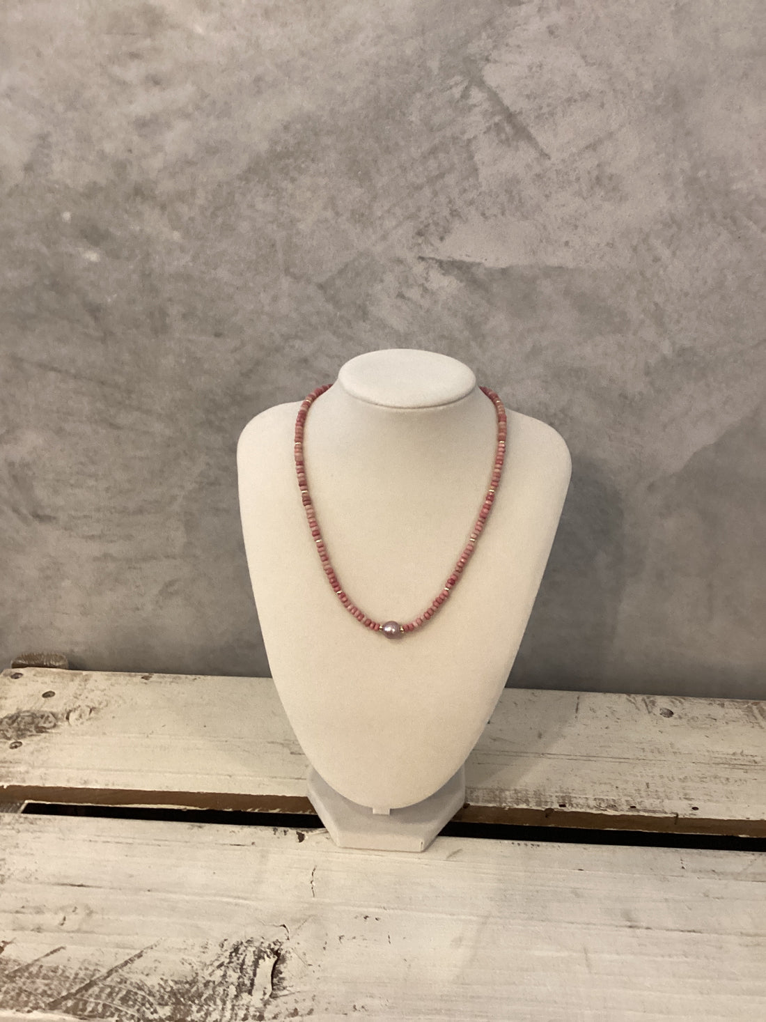 Beaded Crystal Necklace - Rhodonite + Tahitian Pearl