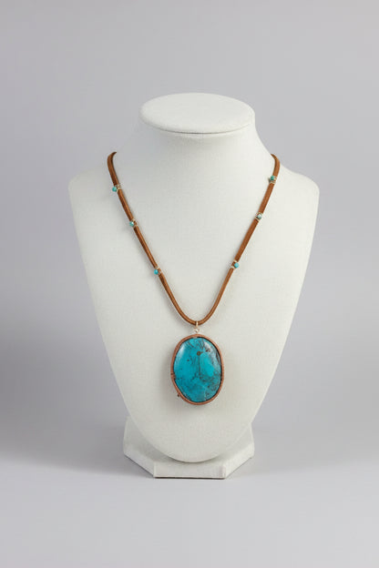 Leather Necklace- Turquoise Cabachon