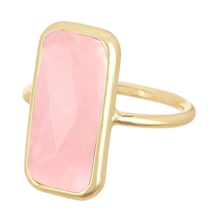 Rose Quartz Rectangle Ring - Gf