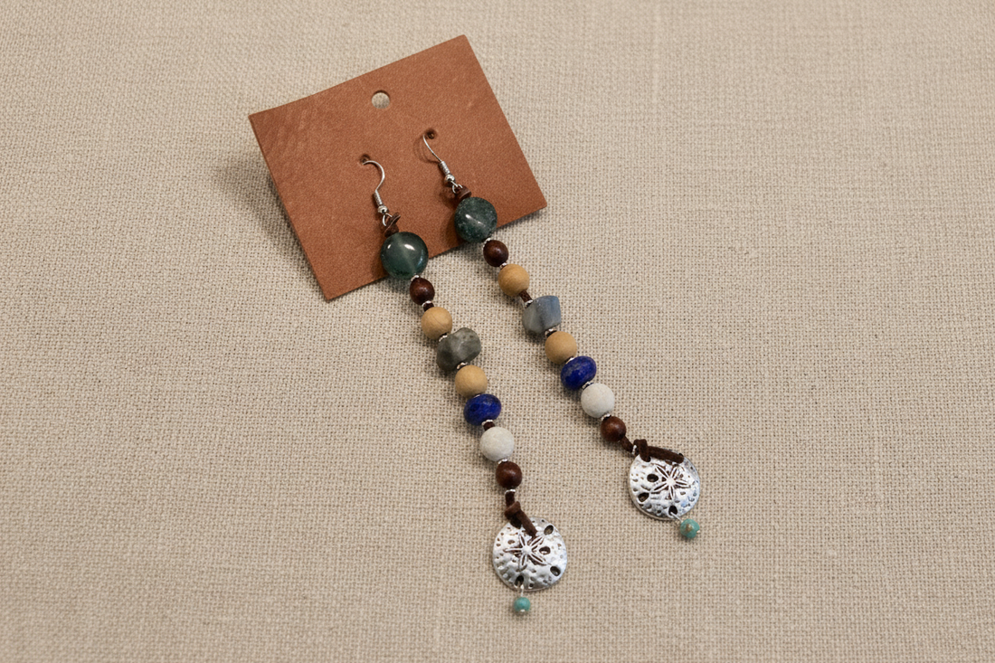Crystal Sand Dollar Leather Earrings