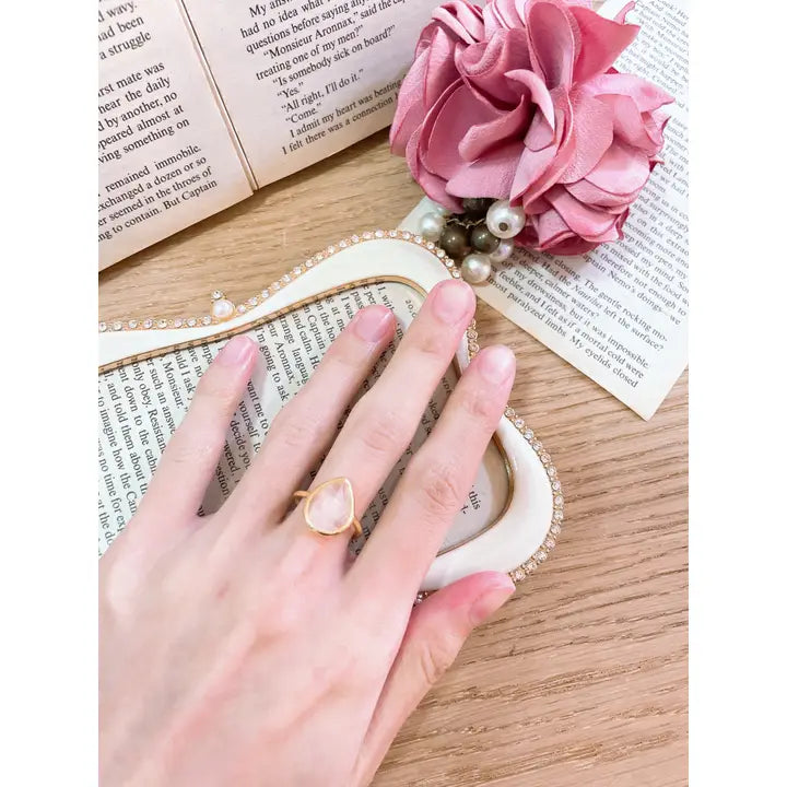 Rose Quartz Teardrop Ring