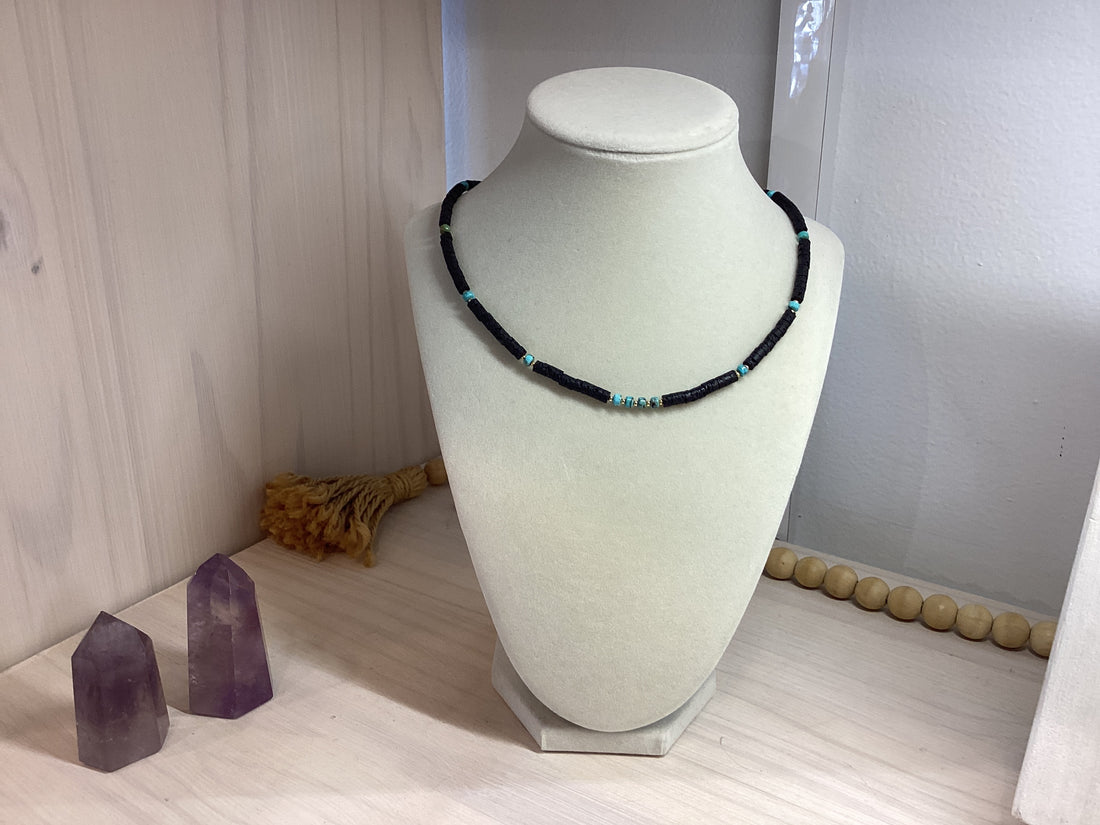 Beaded Crystal Necklace - Turquoise Lava Rock
