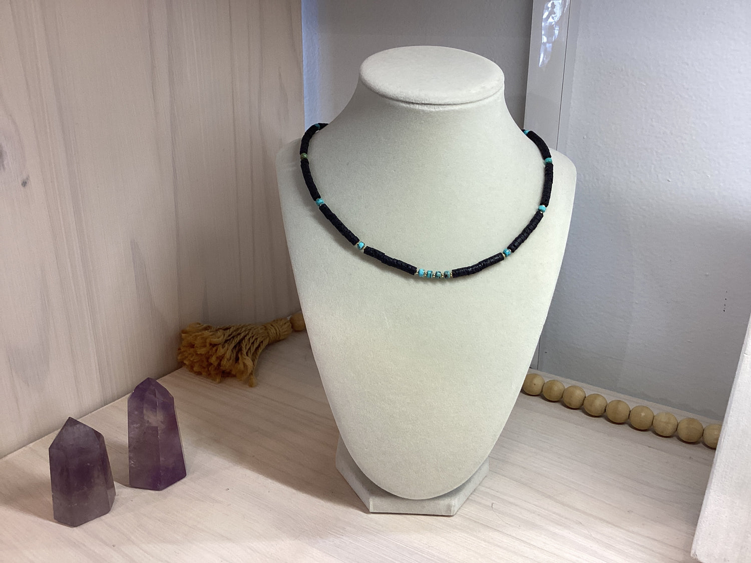 Beaded Crystal Necklace - Turquoise Lava Rock