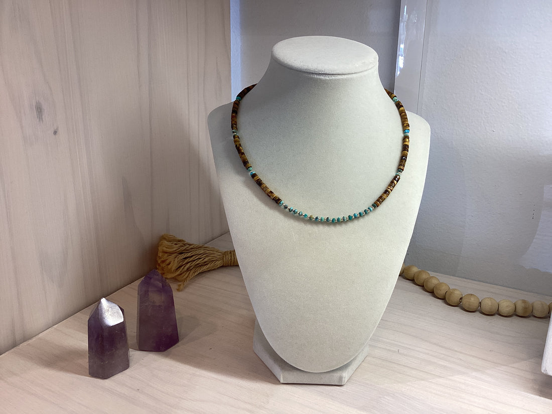 Beaded Crystal Necklace- Tiger’s Eye &amp; Turquoise