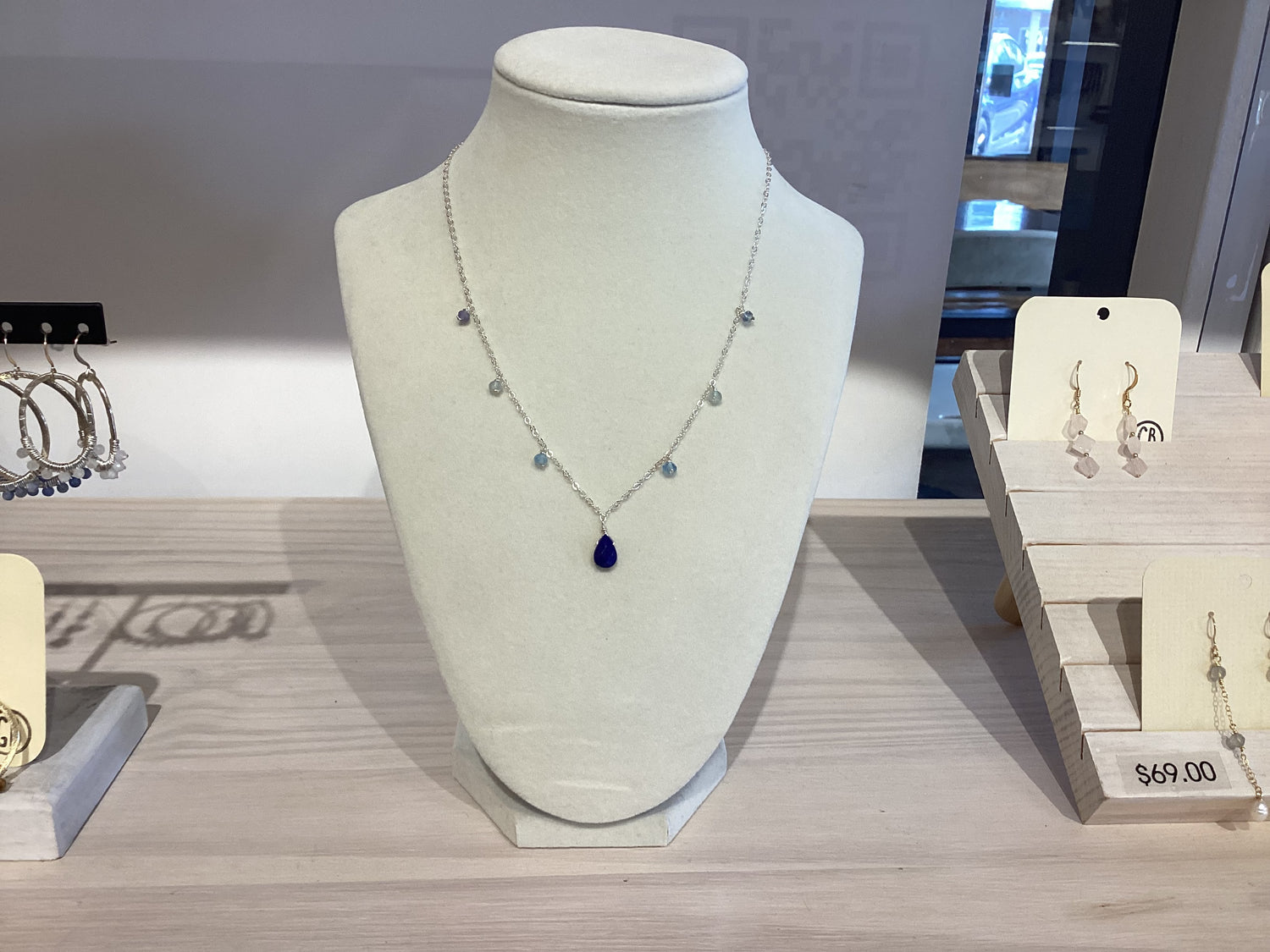 Crystal Dangly Tear Drop Necklace - Lapis