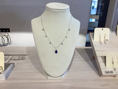 Crystal Dangly Tear Drop Necklace - Lapis
