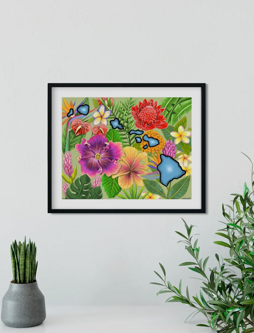Hawaii Floral State Art Print Hibiscus Big Island