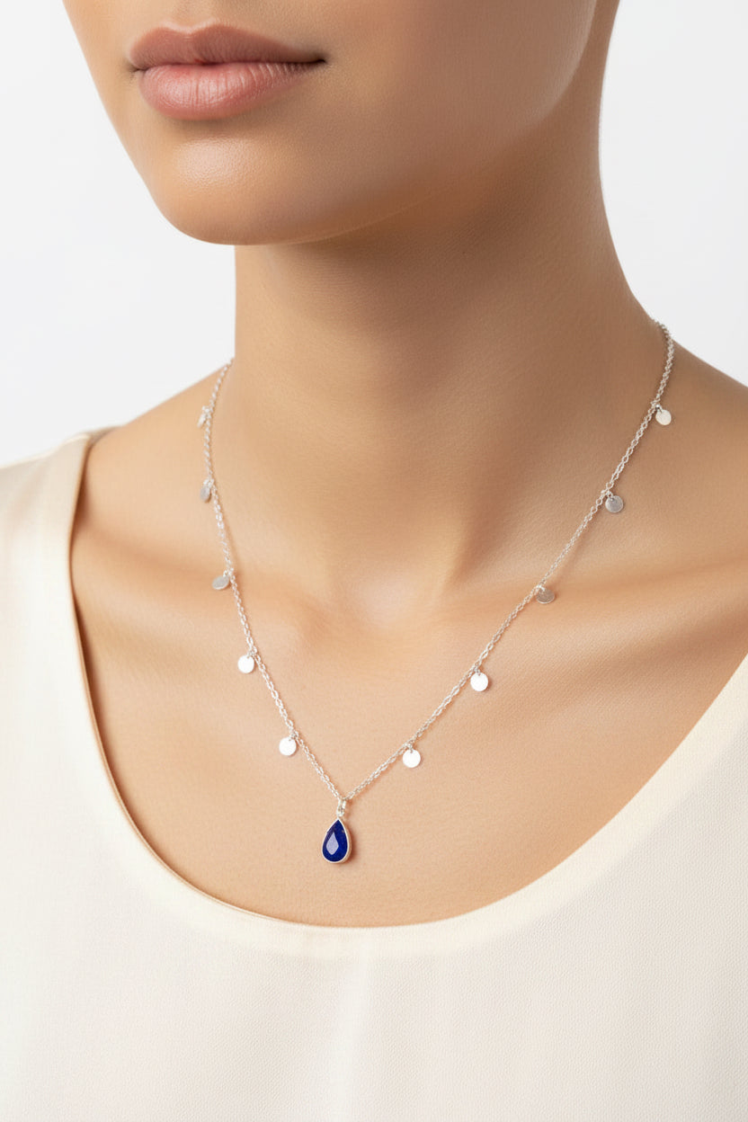 Crystal Dangly Tear Drop Necklace - Lapis