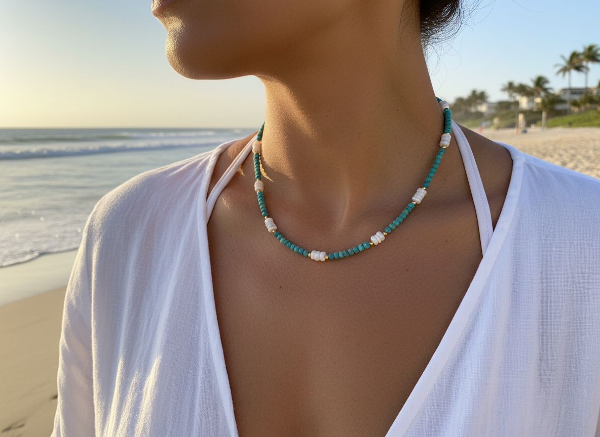 Beaded Crystal Necklace - Turquoise