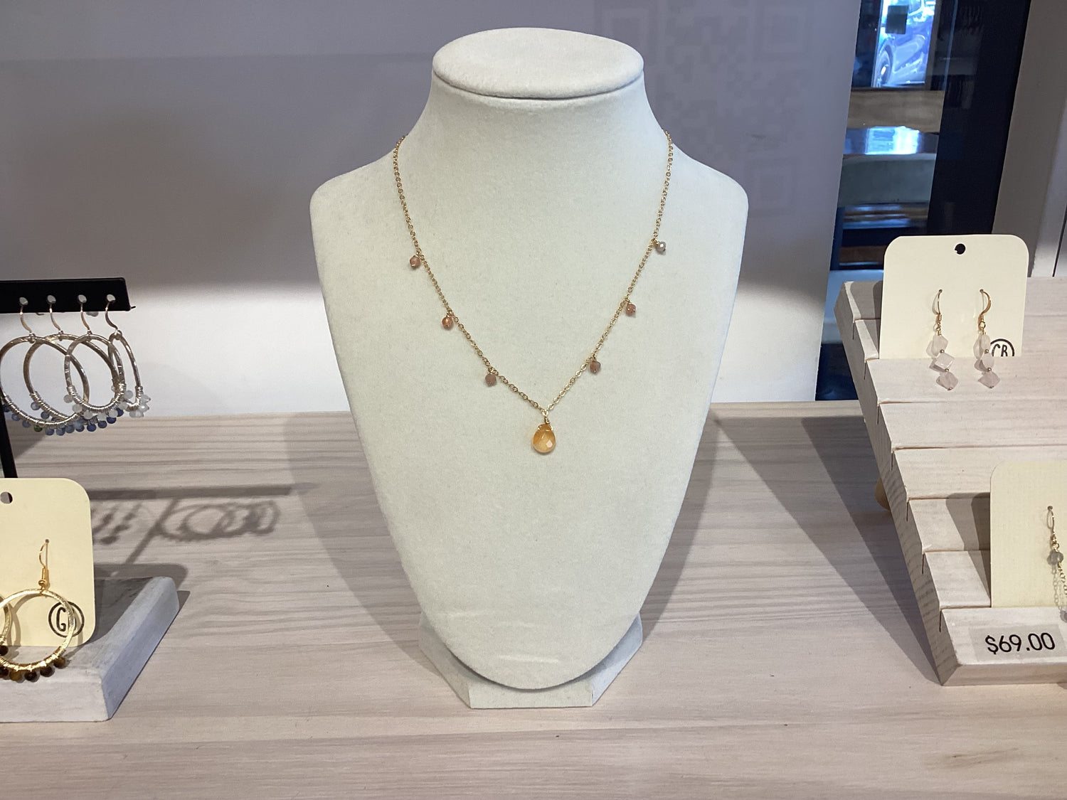 Dangly Crystal Teardrop Necklace- Carnelian