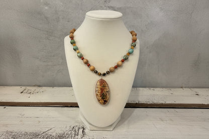 Beaded Sandalwood Necklace- Sonoran Agate &amp; Turquoise