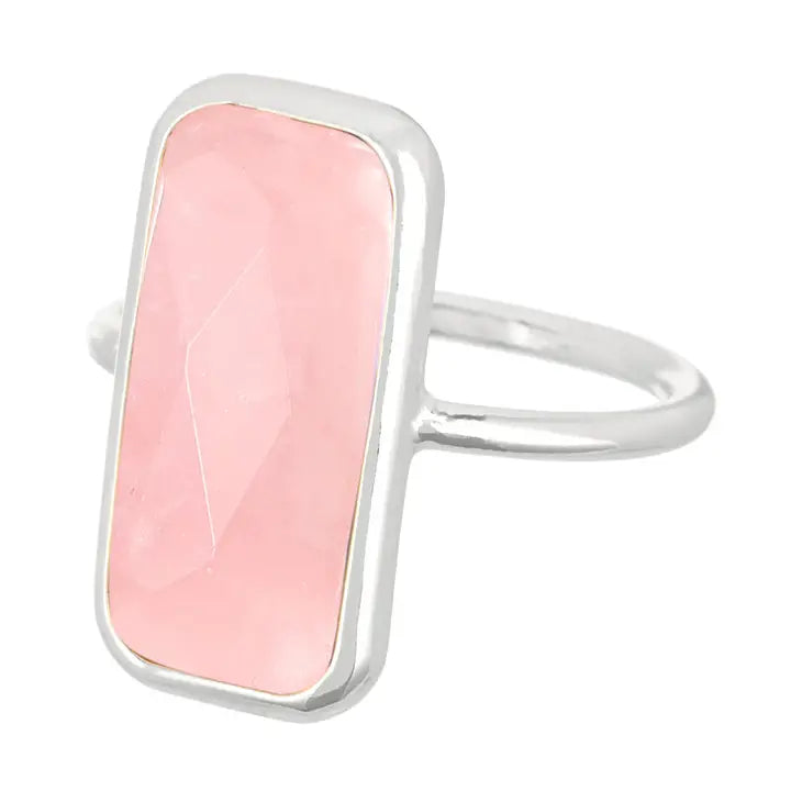 Rose Quartz Rectangle Ring - Sf