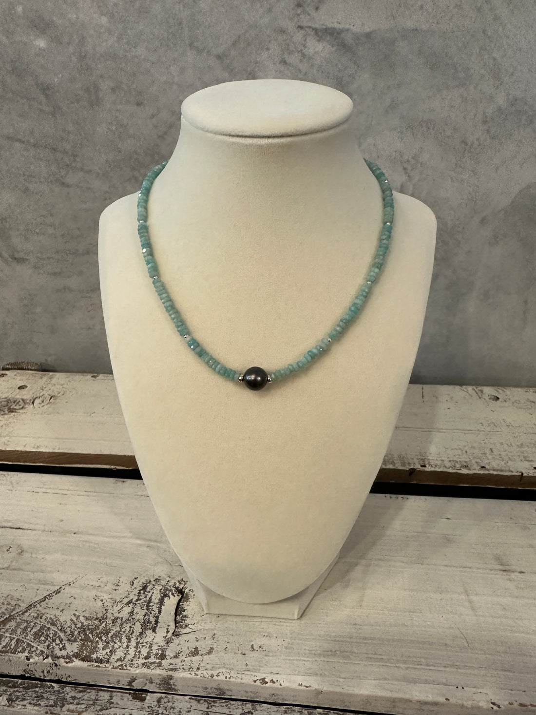 Beaded Crystal Necklace - Tahitian Pearl &amp; Amazonite