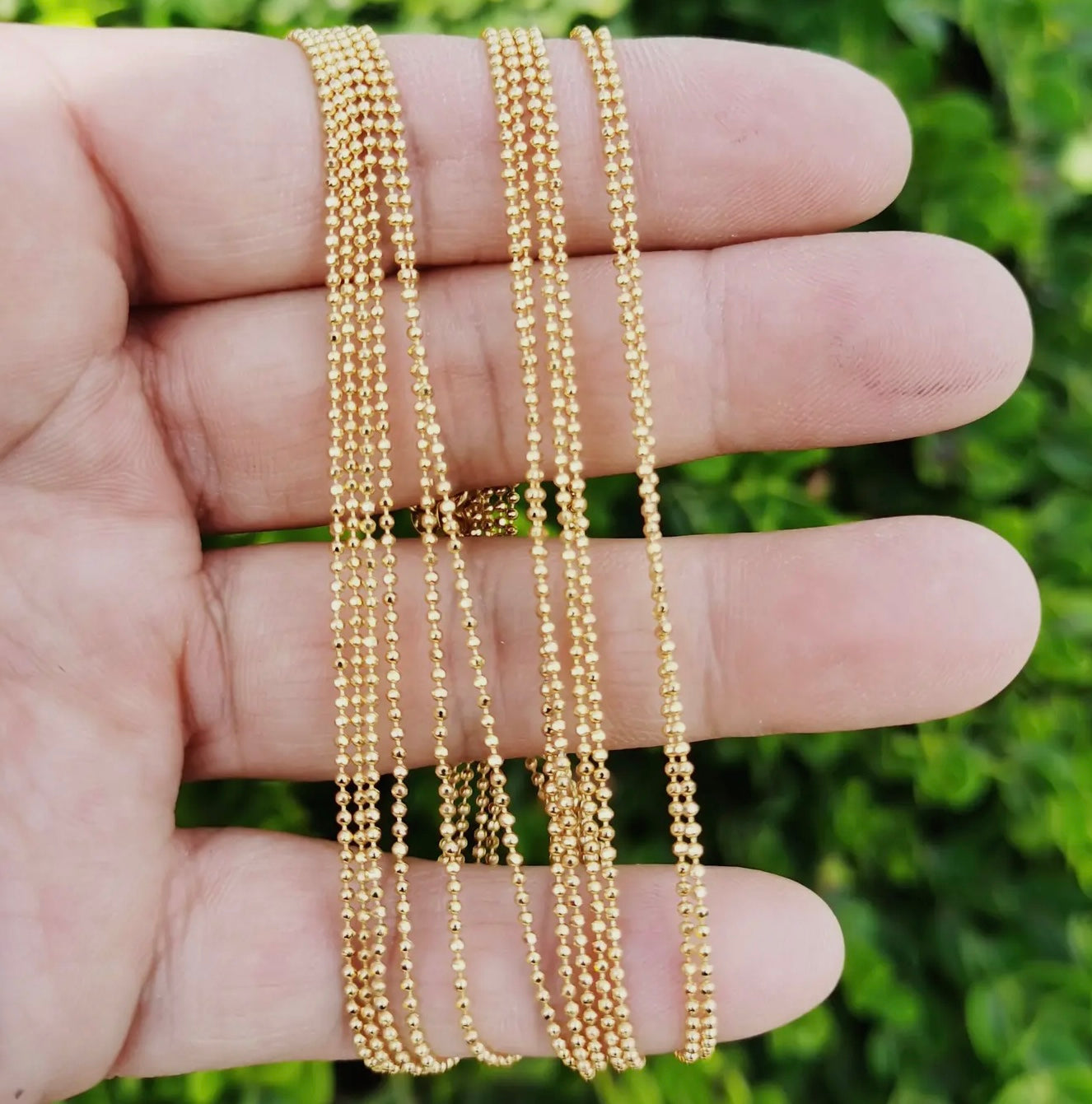24K Gold Filled 1.5 mm Dainty Round Beaded 18 inch Chain Necklace
