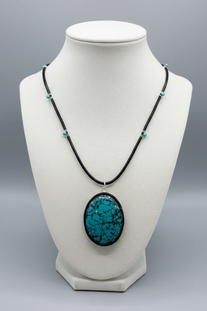 Leather Necklace- Turquoise Cabachon