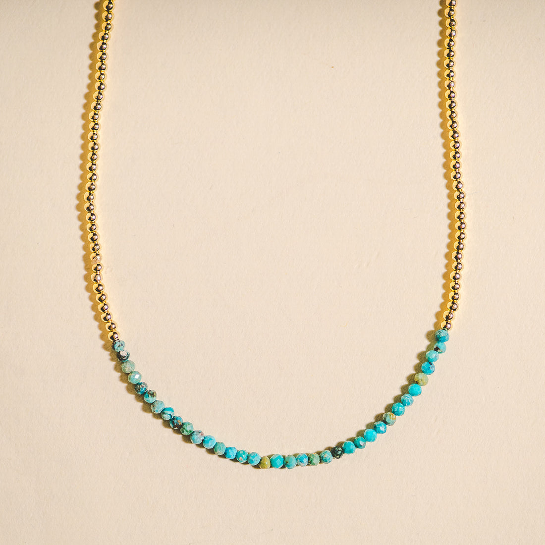 Beaded Crystal Necklace - Gold with Turquoise
