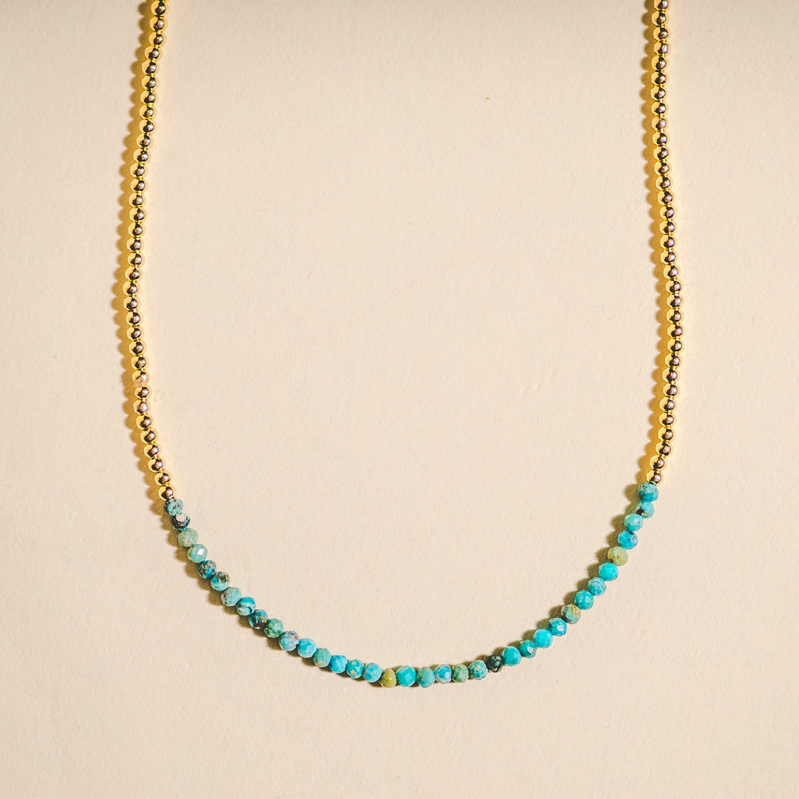 Beaded Crystal Necklace - Gold with Turquoise