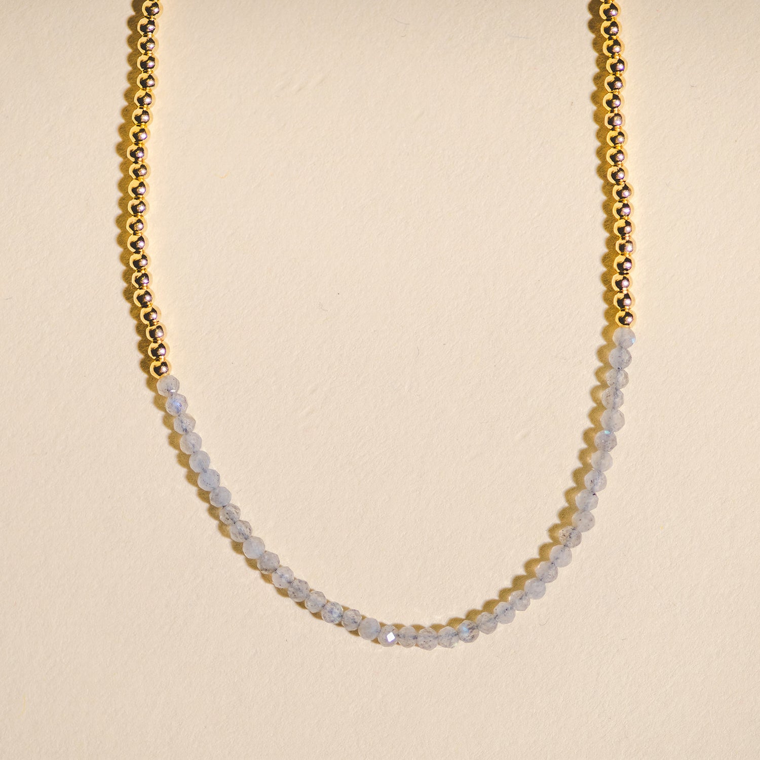 Beaded Crystal Necklace - Gold with Labradorite